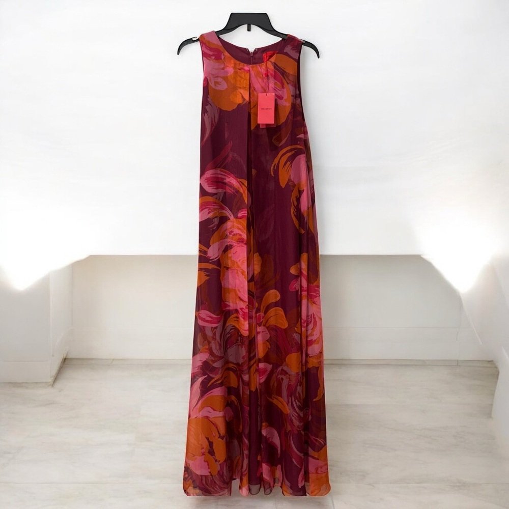 Halston Heritage A-Line Skirt - Burgundy and Orange Floral
